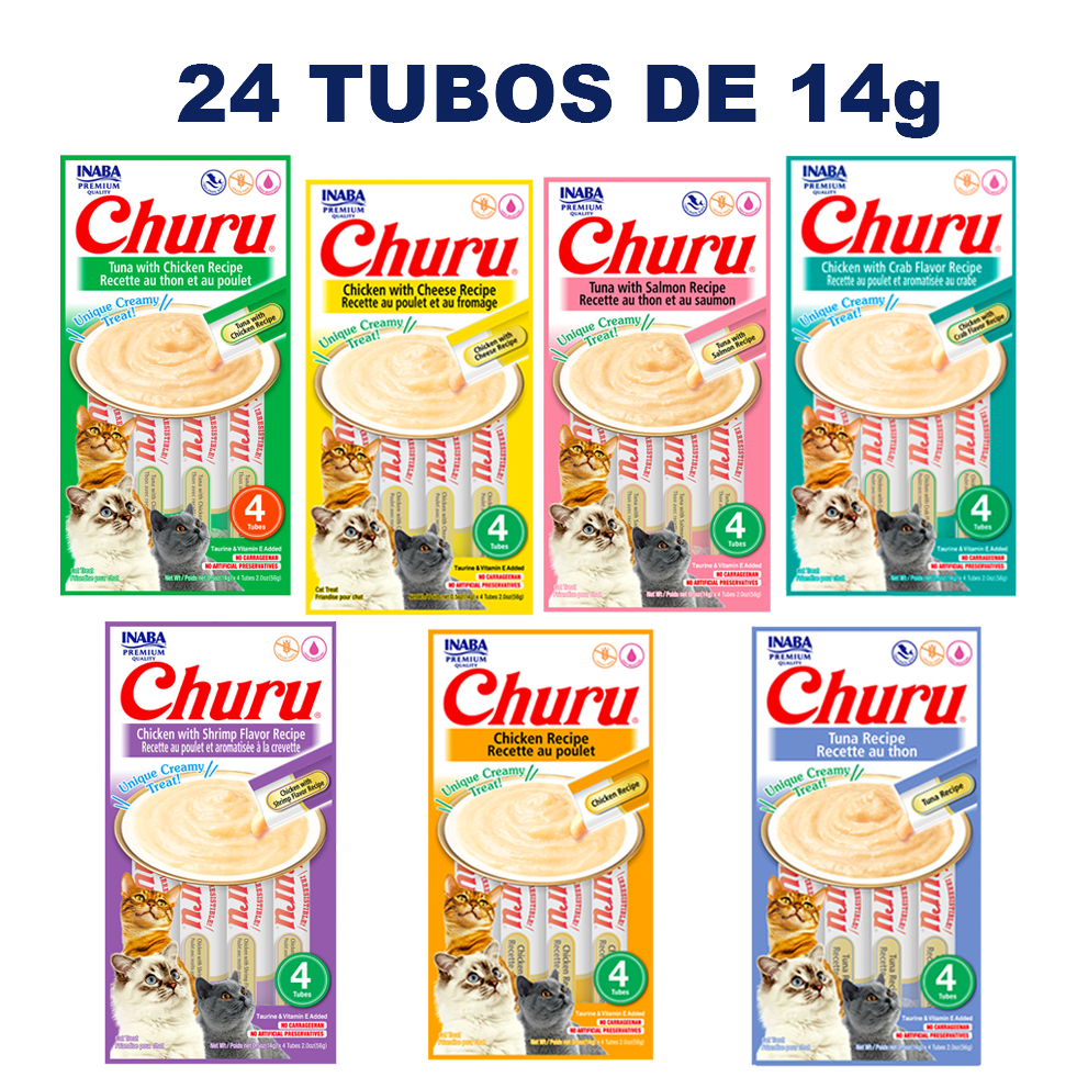 Petisco para Gatos Churu INABA 6 Cartelas totalizando 24 Tubos 14 g Petisco para Gatos Churu INABA 6 Cartelas totalizando 24 Tubos 14 g