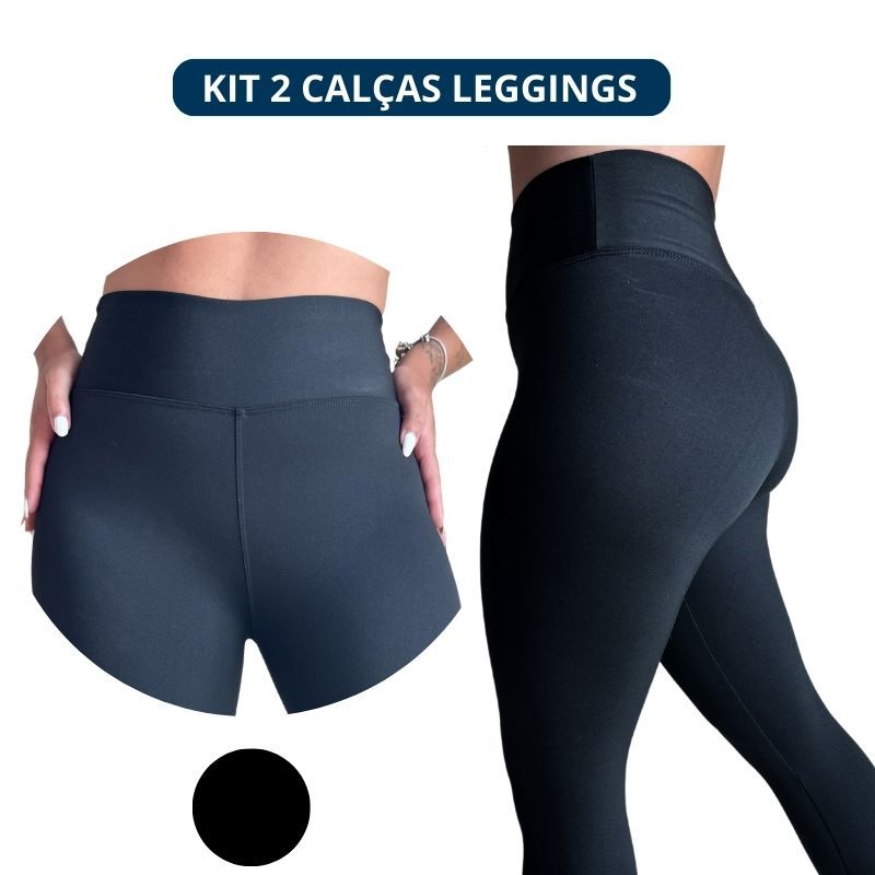 Kit 2 ou 3  Calças Leggings Casual e Fitness Academia Leg Suplex Preta Básica Sem Transparência Cintura Alta