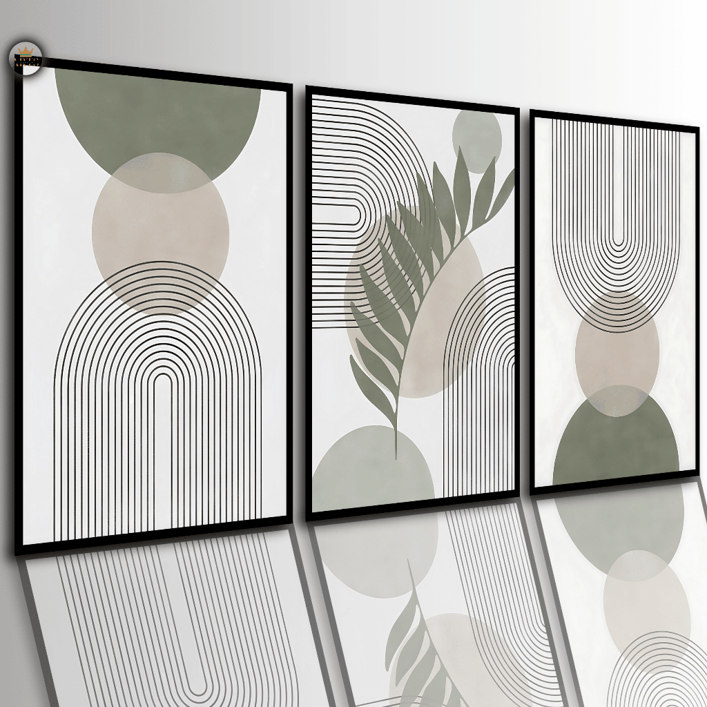 Quadros Decorativos Nordic verde botânico Arte Abstrato Geométrico Sala Quarto