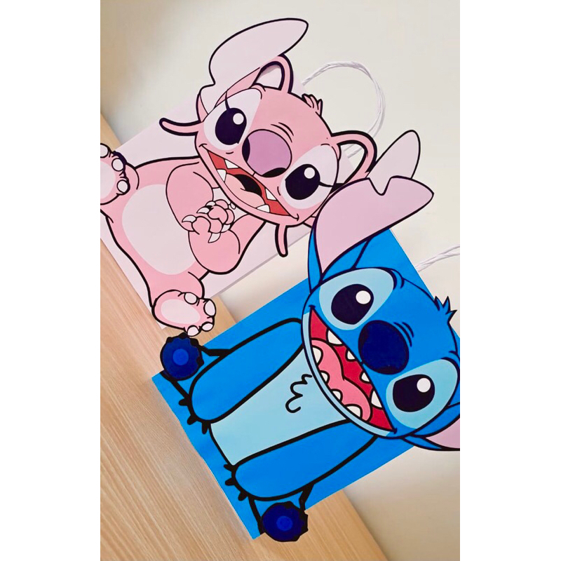 Sacolas Kraft Personalizadas Tema Stitch, festa infantil, TAMANHO 24x 18x 9,5, sacolinhas surpresa stitch e Angel