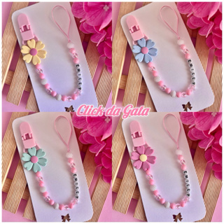 Prendedor de Chupeta Personalizado Menina Flor com Nome em Oferta na Shopee