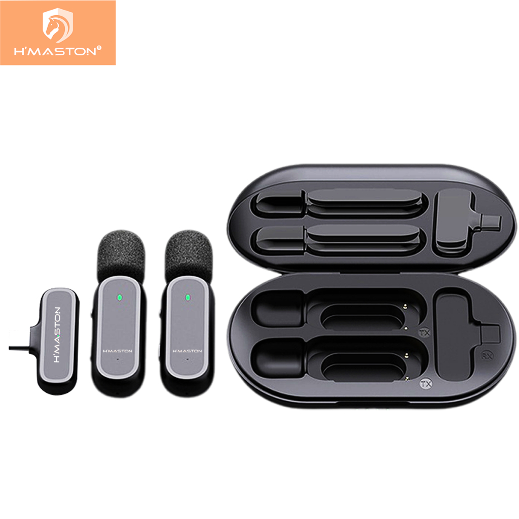 H'maston MK07/08 Microfone Para Celular Sem Fio Lapela Profissional Lightning Com led