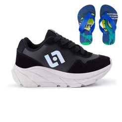 Tenis Infantil Meninos Jogger Escolar Casual Camurça + Chinelo
