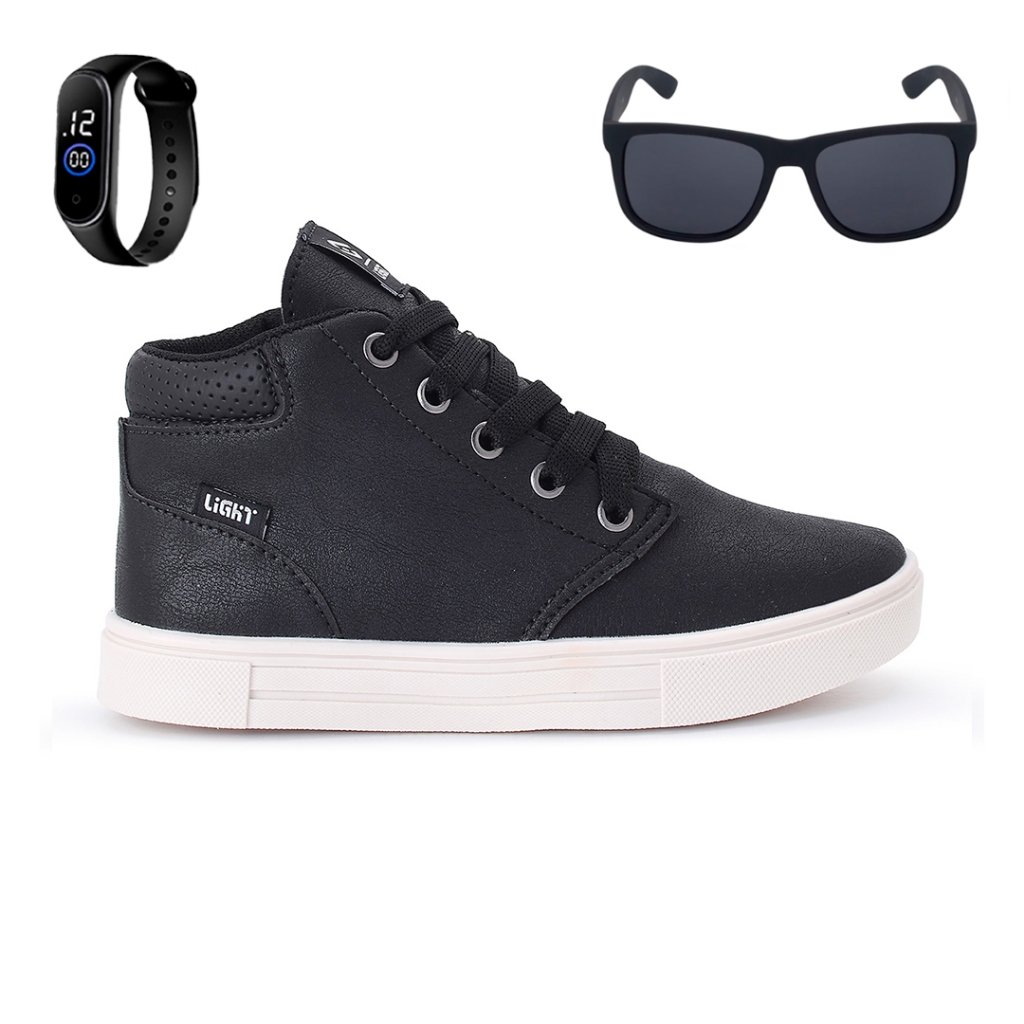 Tenis Botinha Infantil Meninos Casual Cano Alto Confortavel + Oculos Relogio em Oferta na Shopee