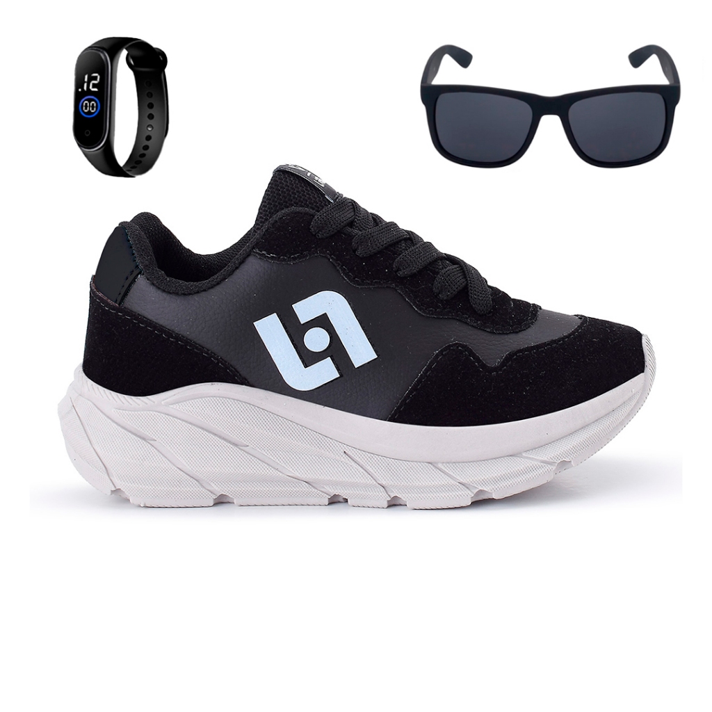 Tenis Infantil Meninos Jogger Escolar Casual Camurça + Oculos Relogio em Oferta na Shopee