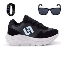Tenis Infantil Meninos Jogger Escolar Casual Camurça + Oculos Relogio