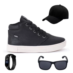 Tenis Botinha Infantil Meninos Casual Cano Alto Confortavel + Bone Oculos Relogio
