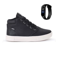 Tenis Botinha Infantil Meninos Casual Cano Alto Confortavel + Relogio