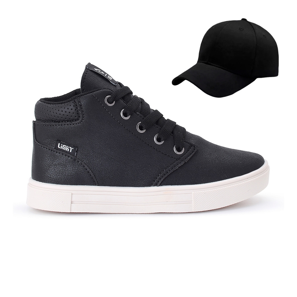 Tenis Botinha Infantil Meninos Casual Cano Alto Confortavel + Bone em Oferta na Shopee