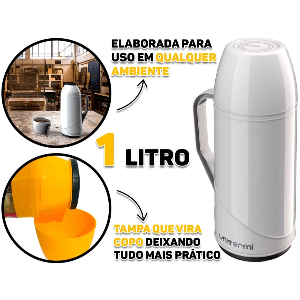 Garrafa Térmica 1 Litro Jarra Café, Chá, Chocolate Quente Roma Unitermi - Vermelha Preta Azul Verde