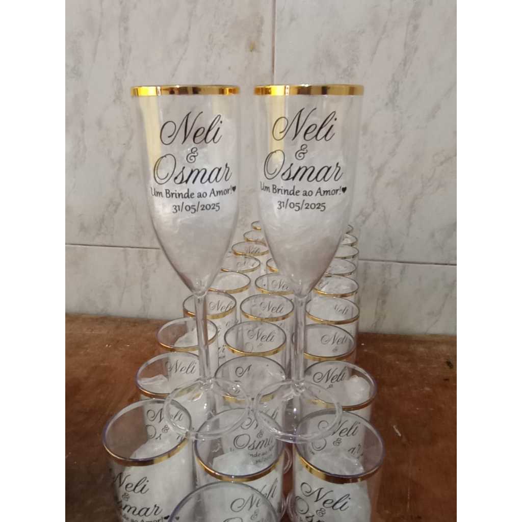 Taças De Champanhe Personalizada Com Borda Dourada em Oferta na Shopee