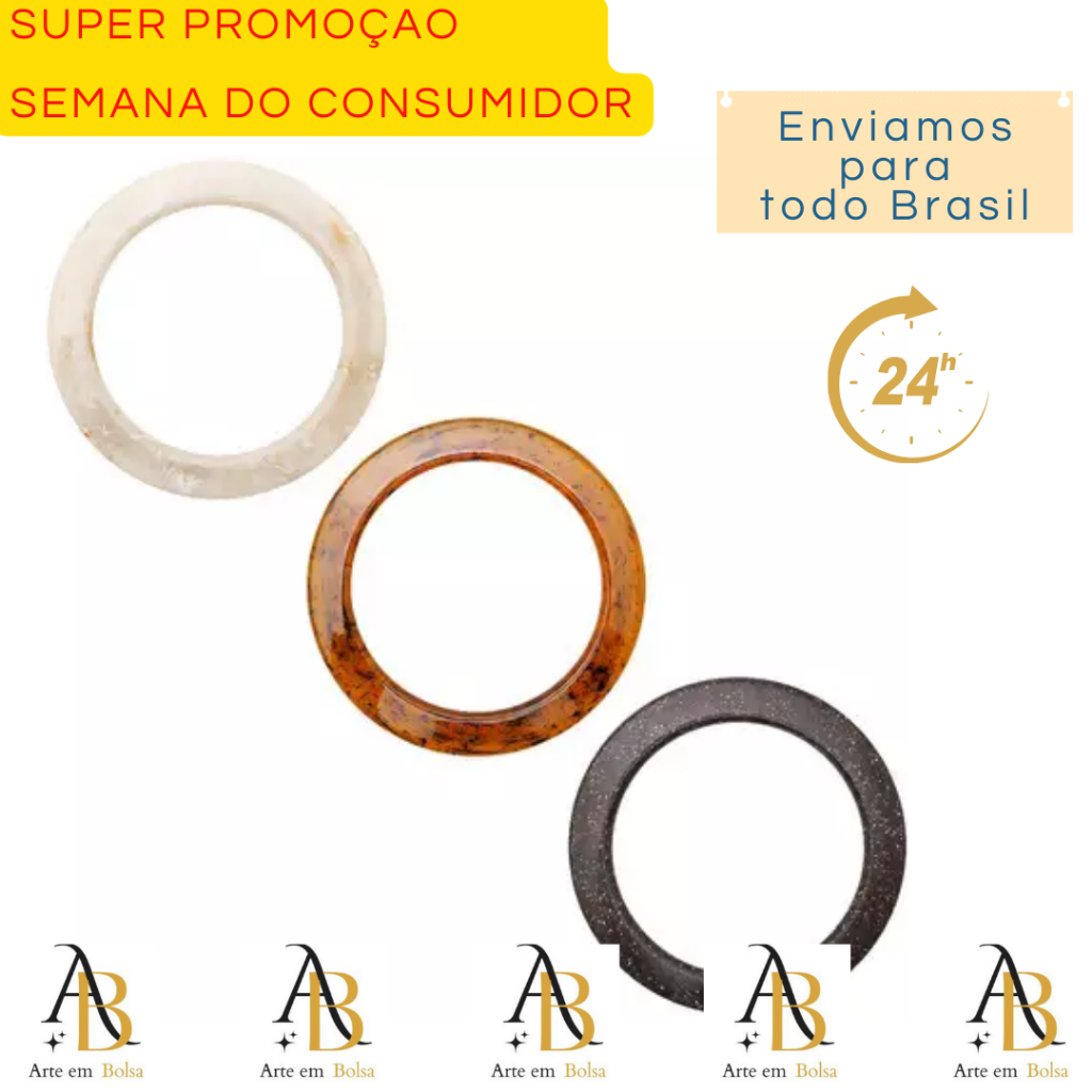 01 ~ 02 ou 03 Pares de alça para bolsa em resina acrilico REDONDA SLIM