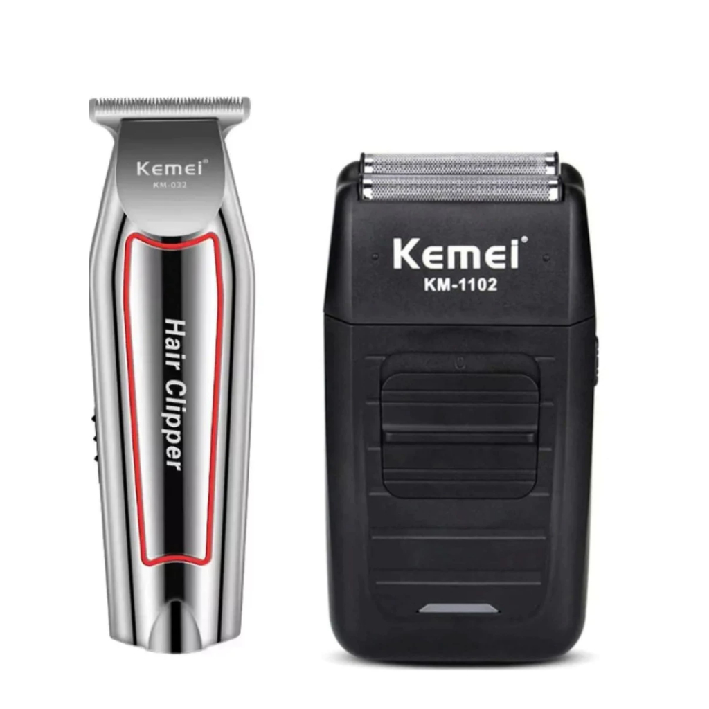 Kit Com Duas Máquina De Barbear Profissional Corte + Acabamento kit Para Barbearia Kemei 1102 + 032