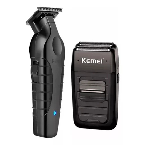 Kit 2 Máquinas de Acabamento Profissional Barbearia Kemei 2299-1102 Recarregável
