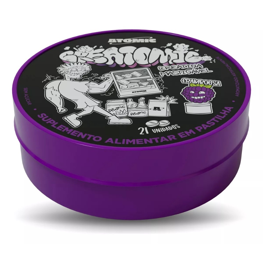 Creatina Em Pastilha Mastigável - Atomic Labs Creatomic Sabor Framboesa 21 unidades Suplemento Alimentar de Creatina