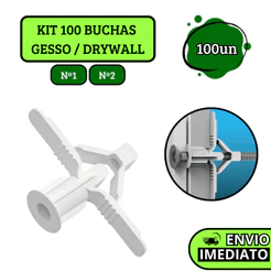 Kit 100 Buchas Plástica Para Fixação Parede Gesso e Drywall Com Aba - Nº1 | Nº2