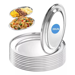 Kit 20 Travessas Bandejas Oval Rasa Inox Porção Bar Pestisco Restaurante Lanchonete Buffet em Oferta na Shopee