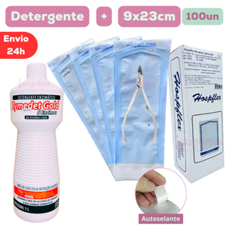Detergente Enzimático 1L + 100 Envelope Para Esterilização 9x23cm manicure kit em Oferta na Shopee