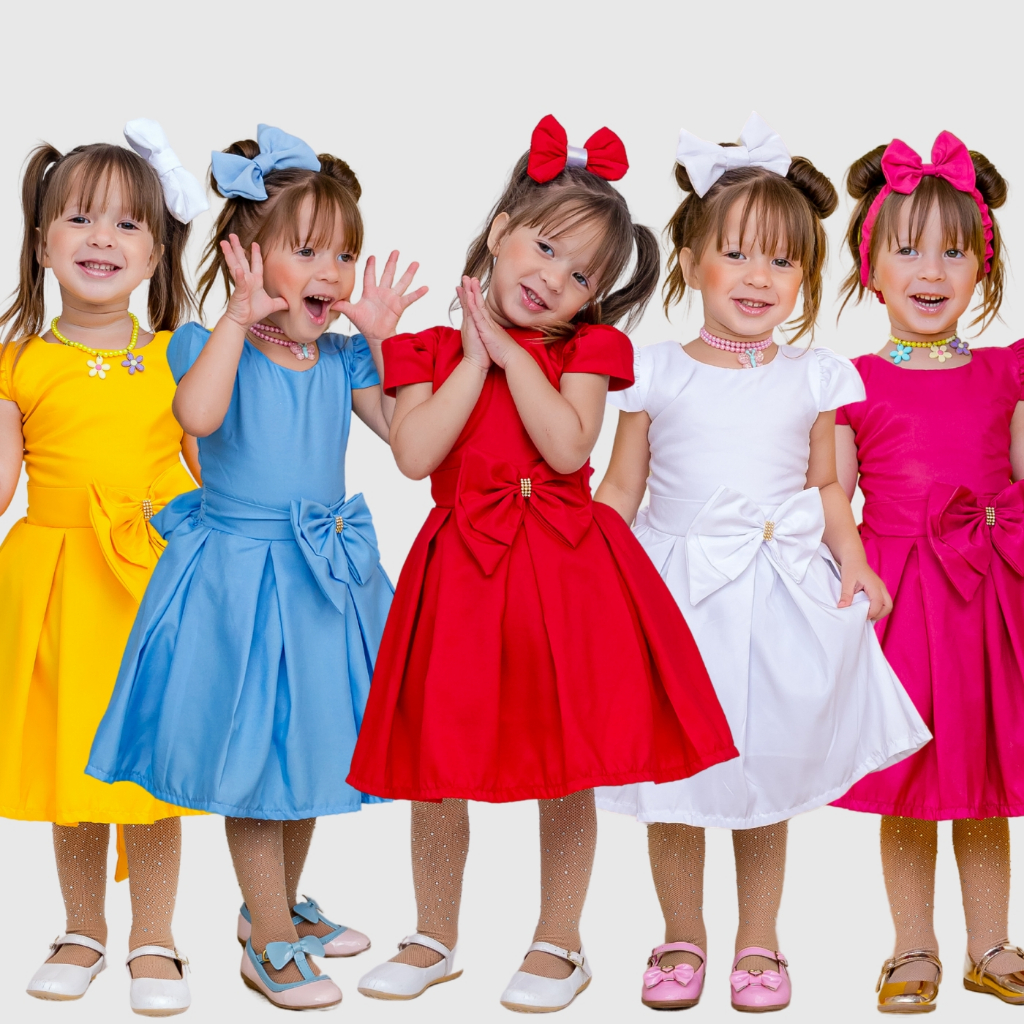 Vestido infantil menina festa básico rodado cores lindas vermelho branco azul claro rosa Pink amarelo em Oferta na Shopee