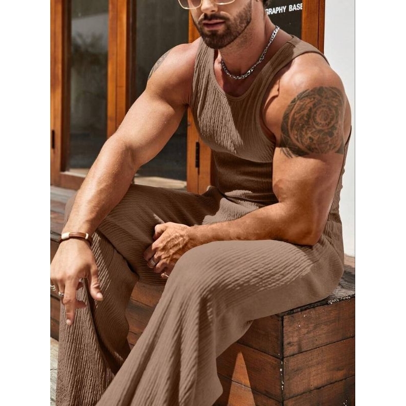 Regata e Calça Conjunto Masculino Malha Canelado Importado