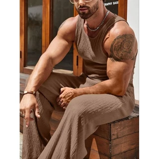 Regata e Calça Conjunto Masculino Malha Canelado Importado