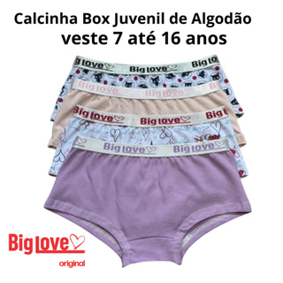 Kit  5 Calcinha  Juvenil Shortinho  Box Feminina  de Algodão ( cotton )Ref:065 em Oferta na Shopee