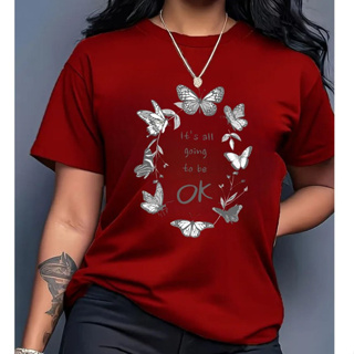 Camisa Blusinha Feminina Frase Borboletas Manga Curta Confortável em Oferta na Shopee