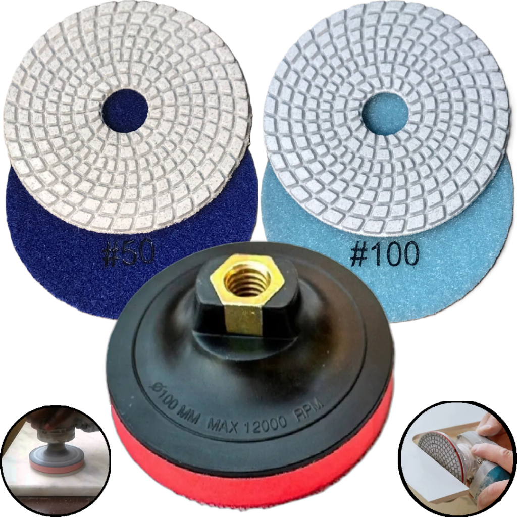 Kit 2 Lixa Diamantada Para Acabamento em Porcelanato Granito Mármore 1 Lixa 50 1 Lixa 100 1 Suporte em Oferta na Shopee