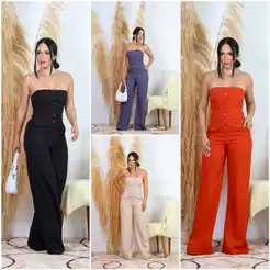 conjunto feminino casual de calça pantalona é blusa tomara que caia