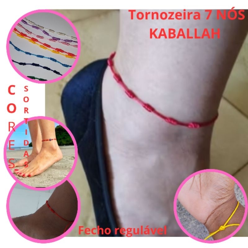 PULSEIRA 7 NÓS KABALLAH VERMELHA PROTECAO CONTRA O MAL OLHADO INVEJA FECHO REGULÁVEL TORNOZELEIRA PRONTA ENTREGA