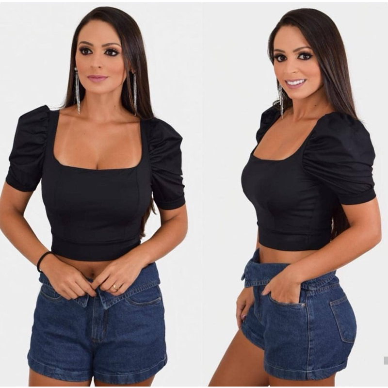 Cropped Princesa croped manga bufante Top Blogueira Modinha gringa  Boutique Blusa Feminina