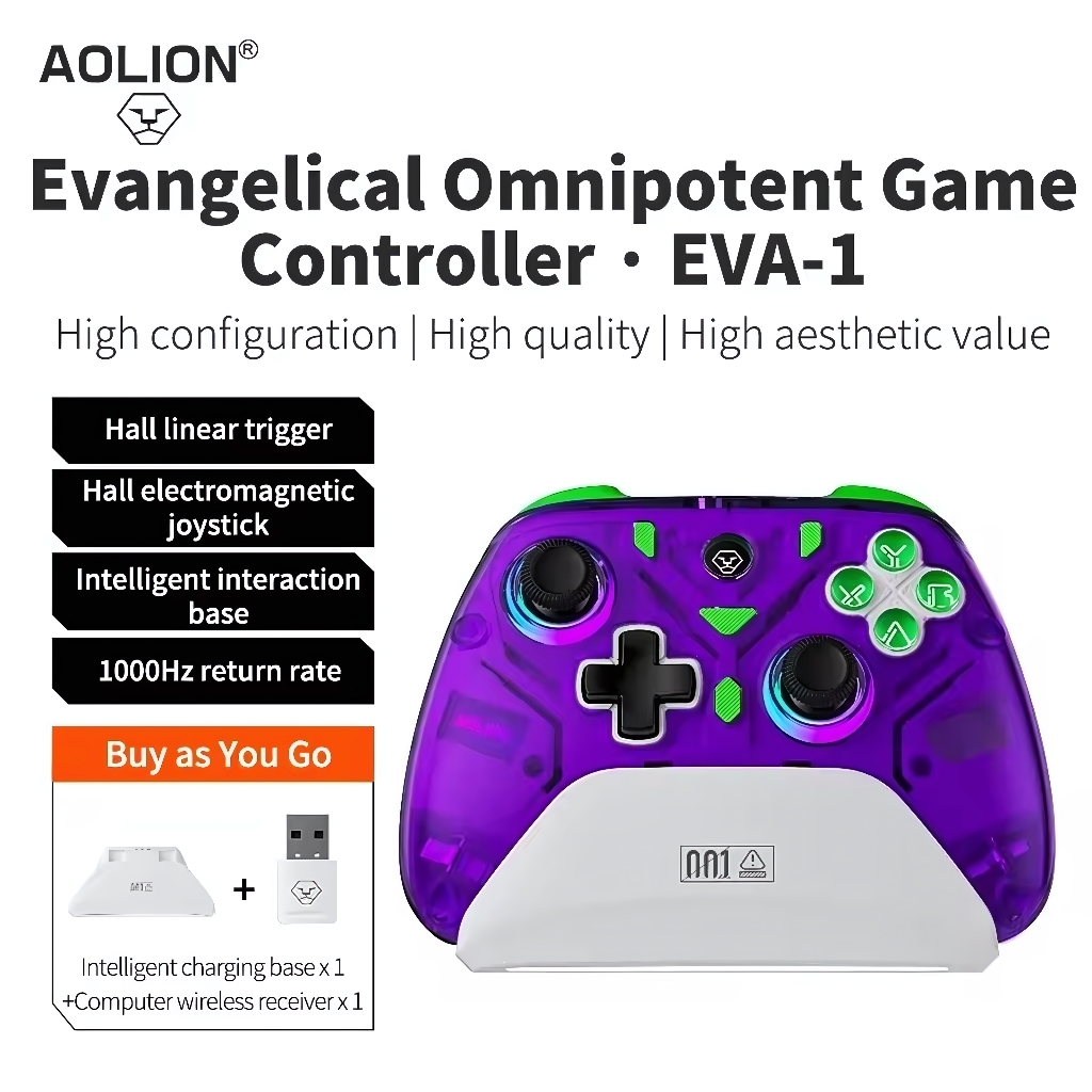 Aolion K10 Controle Elite de Hall Effect *1.000hz* + Doc de Carregamento, RGB, Gamepad Sem Fio