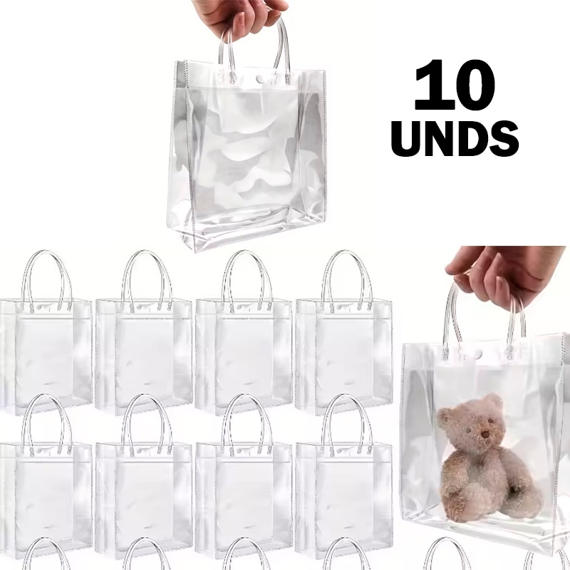 10 Sacolas Plasticas PVC Transparente Cristal Festa Lembrancinha