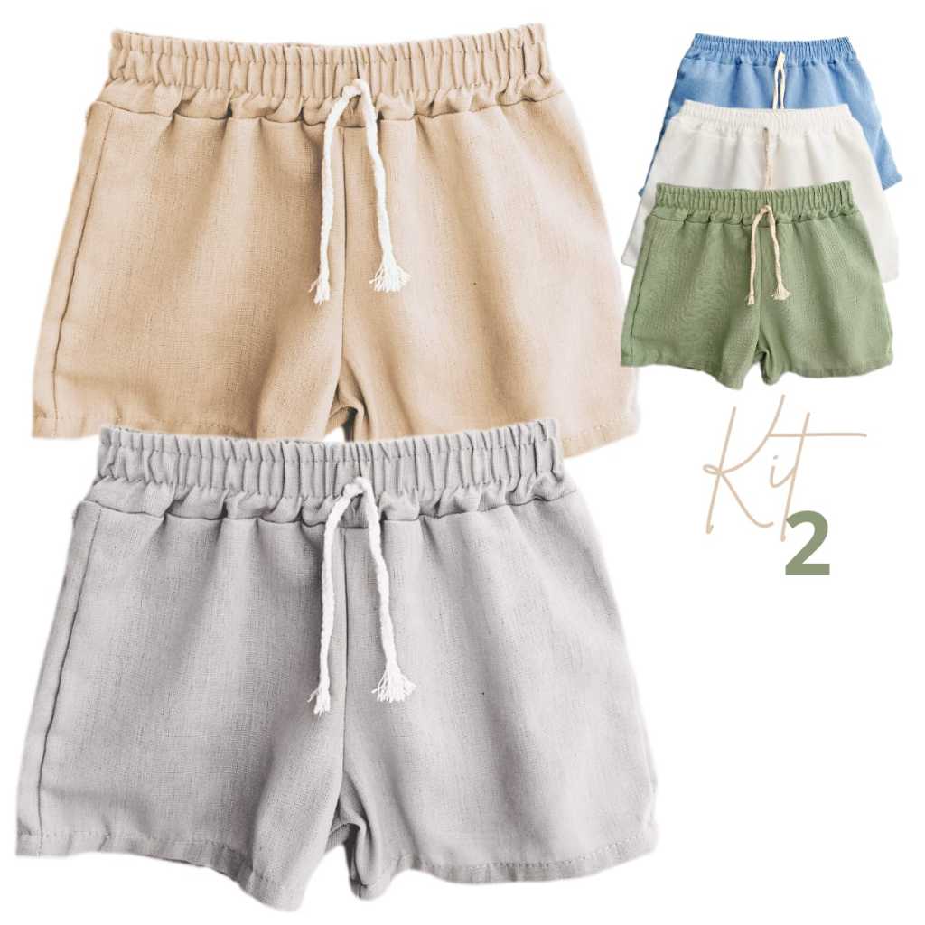 Kit 2 bermudas mauricinho em linho infantil 1,2,4 e 6 anos