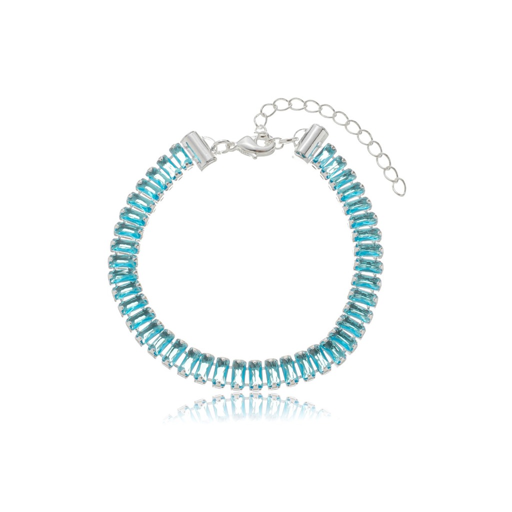 Pulseira baguete azul banhada à prata 925