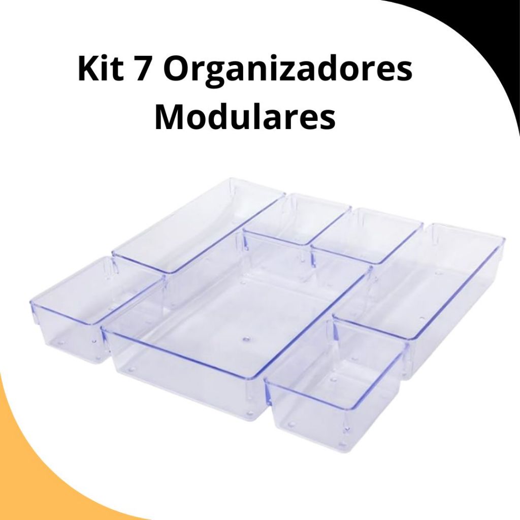 Kit 7 Organizadores Multiuso para Gavetas Armários Geladeiras Pote Acrílico Cristal e Fume...