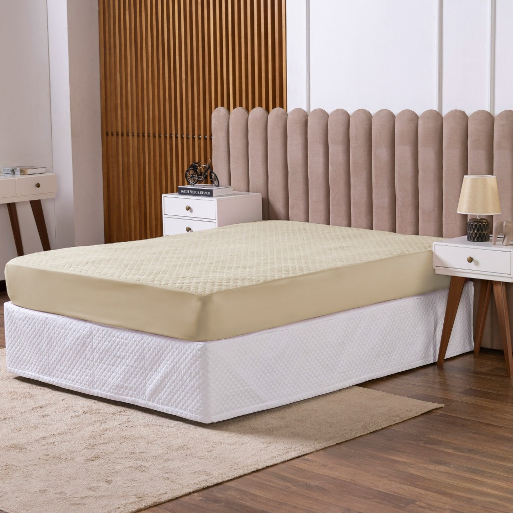Capa de Colchão Bege Impermeável Box Protetor Para Cama Solteiro, Casal, Queen e King