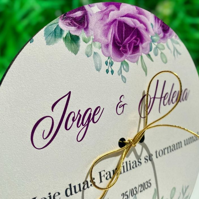 PORTA ALIANÇA PERSONALIZADO COM O NOME FLORES ROXA