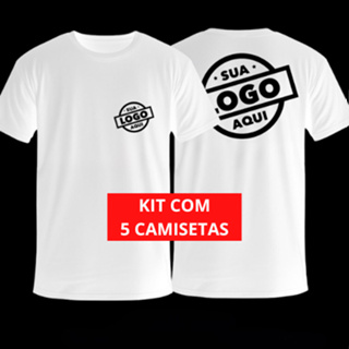 KIT 5 Camisetas Brancas Personalizadas com Sua Logo ou Estampa Preferida - 100% Algodão em Oferta na Shopee