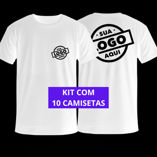 KIT 10 Camisetas Brancas Personalizadas com Sua Logo Ou Estampa Preferida - 100% Algodão
