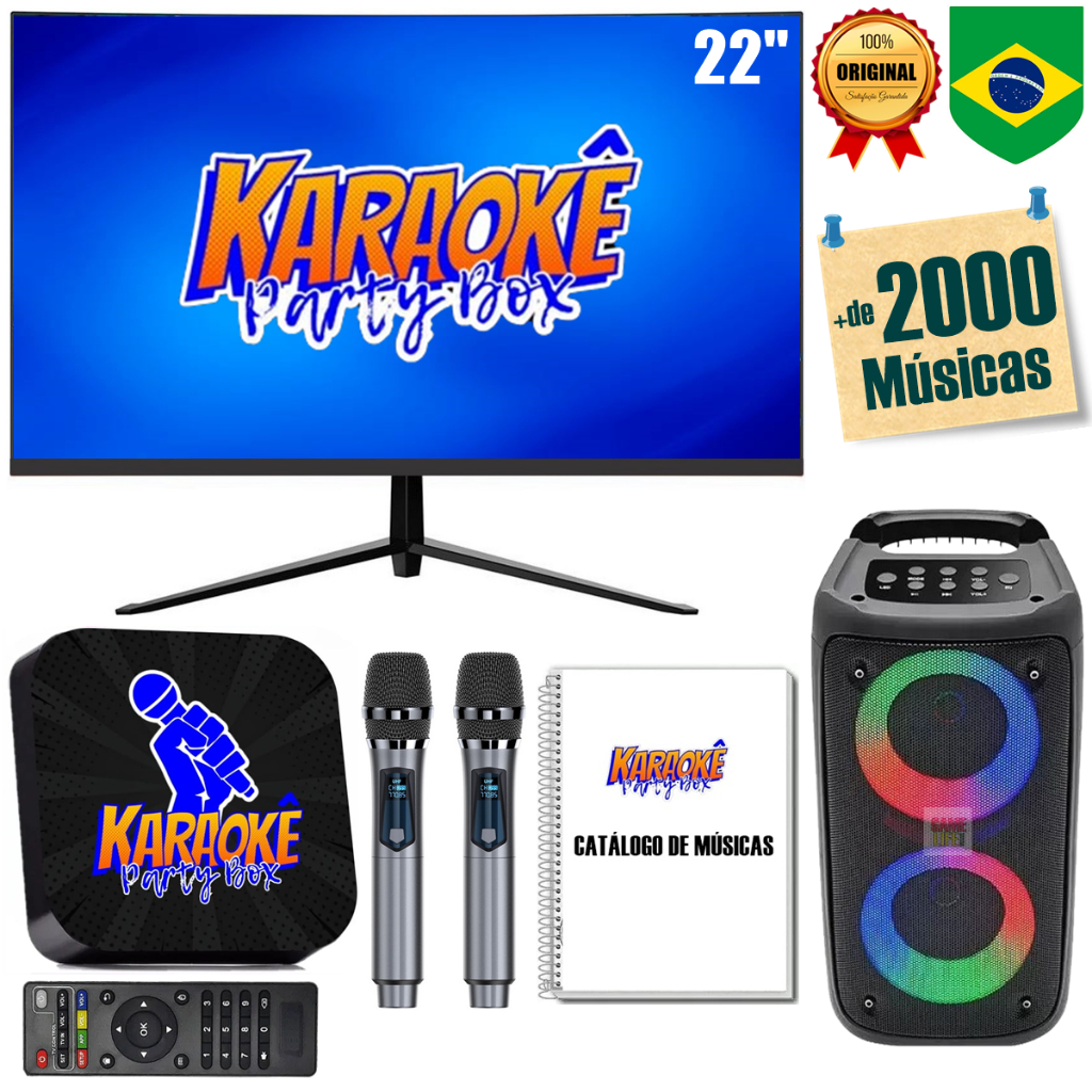 Karaoke Party Box Profissional Black +2 Microfones Sem Fio +Monitor (Tela) +Caixa De Som +Catálogo em Oferta na Shopee