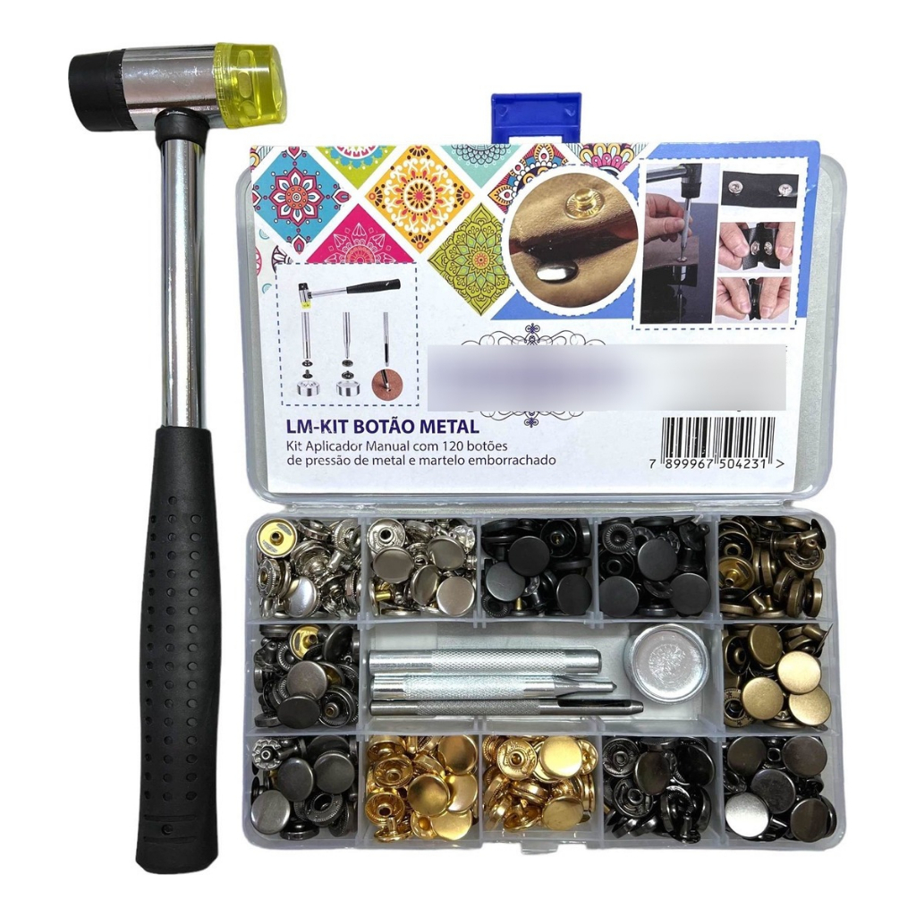 Kit Aplicador Botão De Metal De Pressão Com Martelo 120 Botões LM-KIT BOTÃO METAL Lanmax