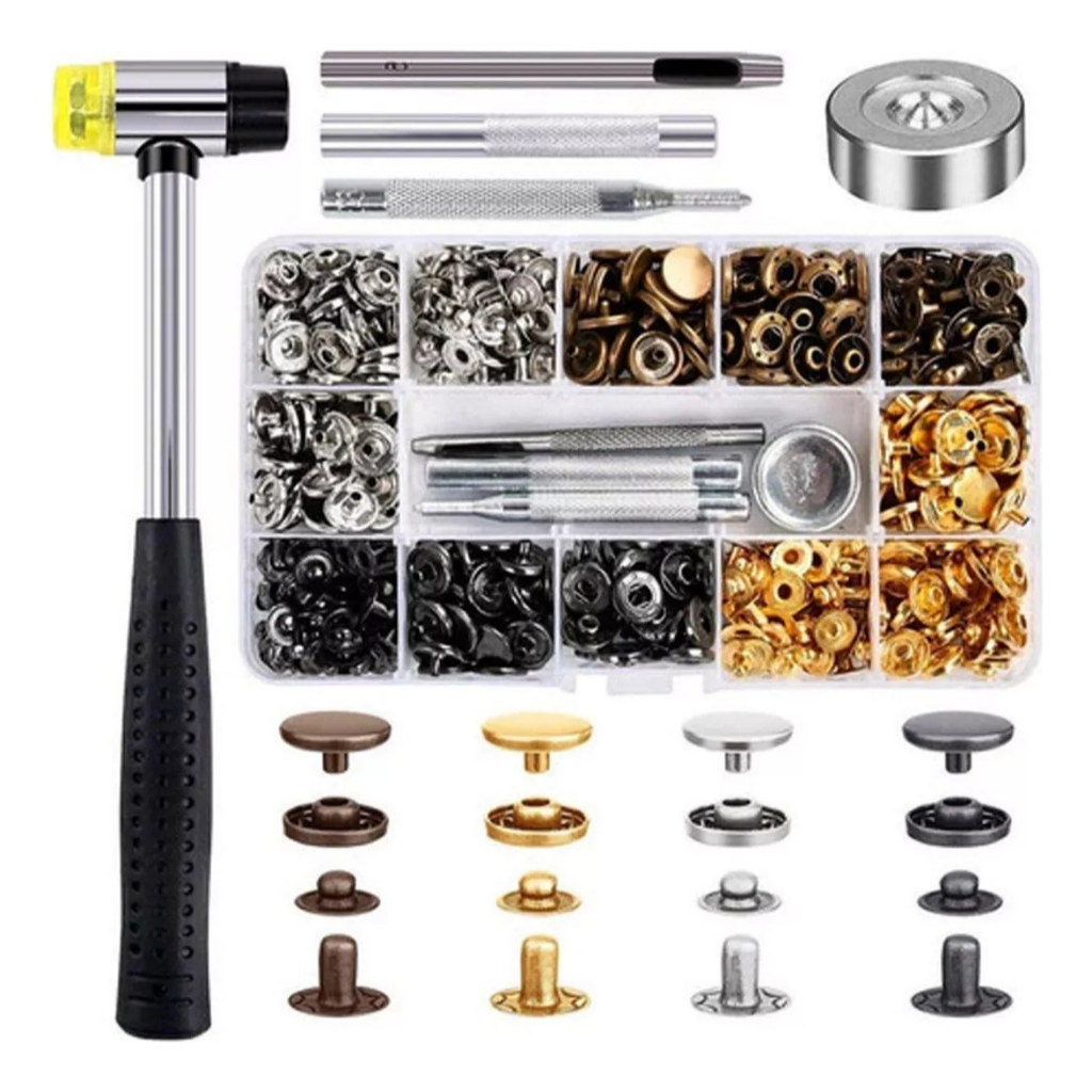 Kit 120 Botão De Pressão Metal Em Couro Lanmax Com Martelo LM-KIT BOTÃO METAL Aplicação Precisa