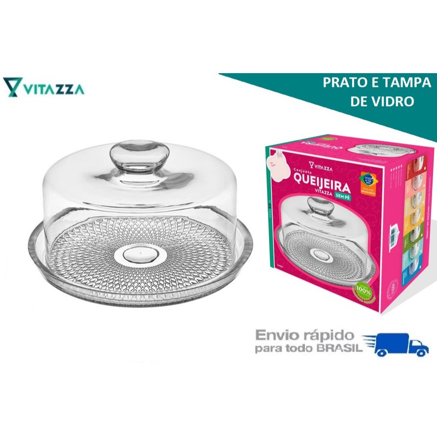 Queijeira Com Tampa e Prato de Vidro Vitazza