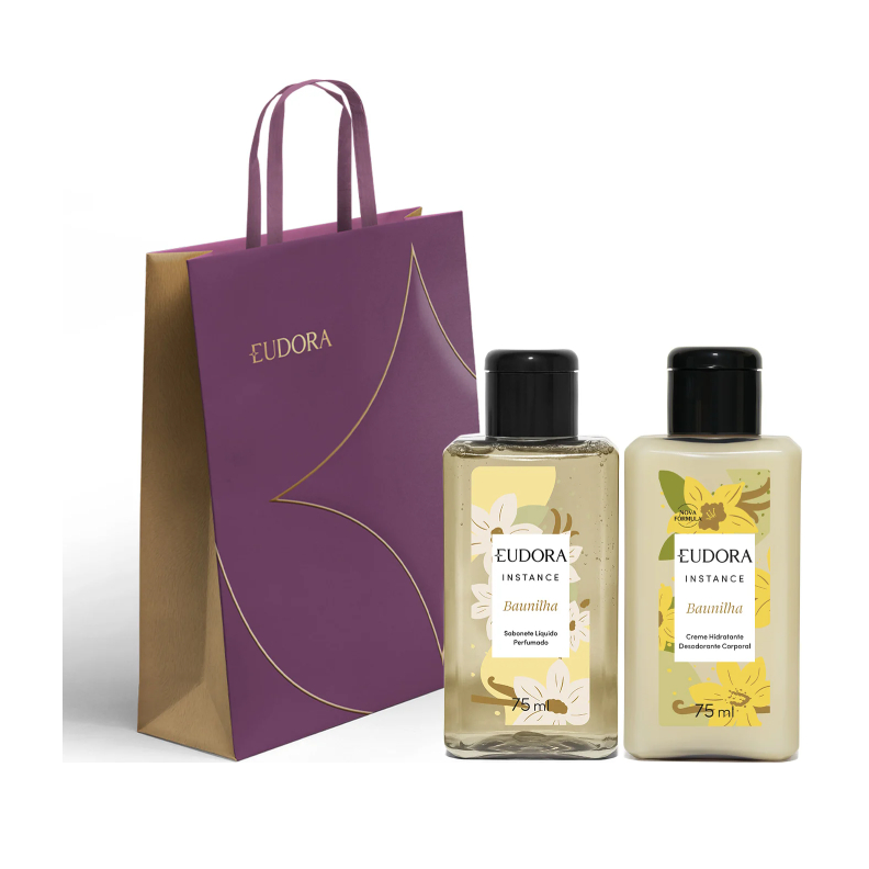 Kit Instance Baunilha Mini: Sabonete Líquido 75ml + Loção Hidratante Corporal Baunilha 75ml Eudora
