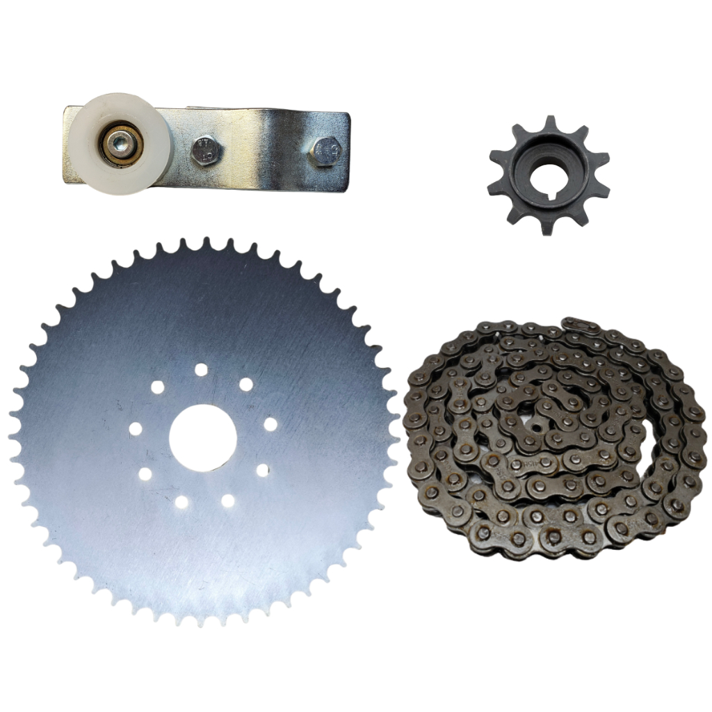 Kit com Coroa 52 Dentes Corrente 415H Pinhão 10 Dentes e Esticador para Bicicleta Motorizada