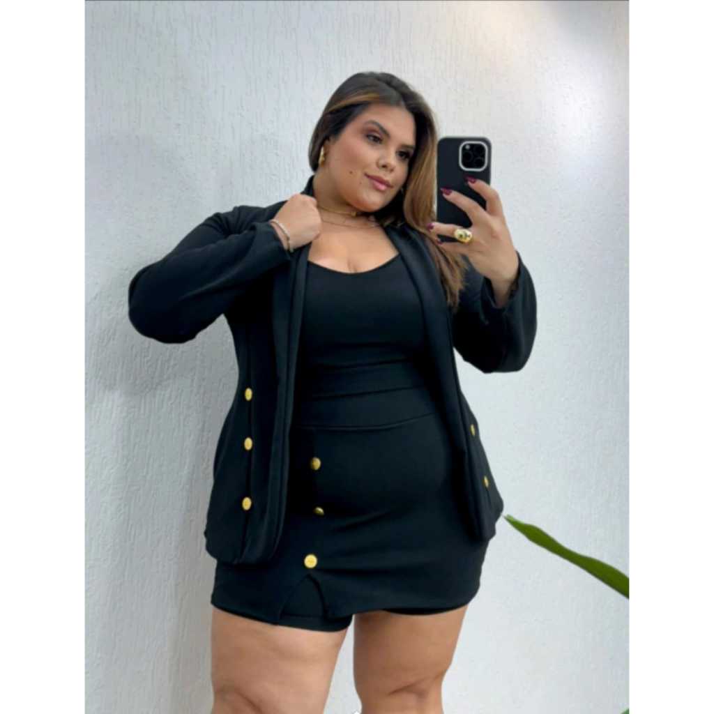 Conjunto Feminino Plus Size Blazer + Cropped+ Short Saia Conjunto 3 peças  Plus Size