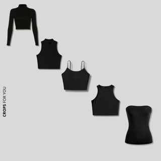 Kit 5  Blusas Croppeds Variados: Manga Longa, Gola, Alcinha, Regata e Blusa Tomara que Cai...