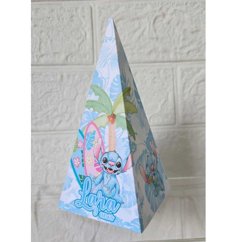 Caixinha Piramide Stitch e Angel Azul Caixinhas Personalizadas lembrancinhas para Festas PEGUE E MONTE