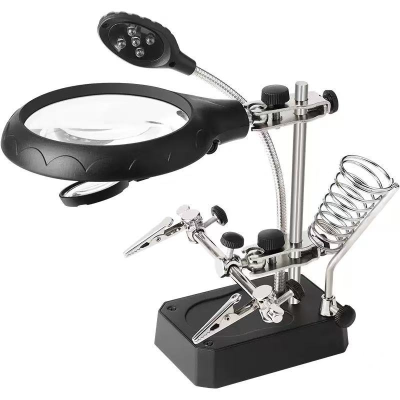 Lupa De Bancada Mesa Com Suporte 5 Leds Com 2 Lentes Garras De Solda em Oferta na Shopee